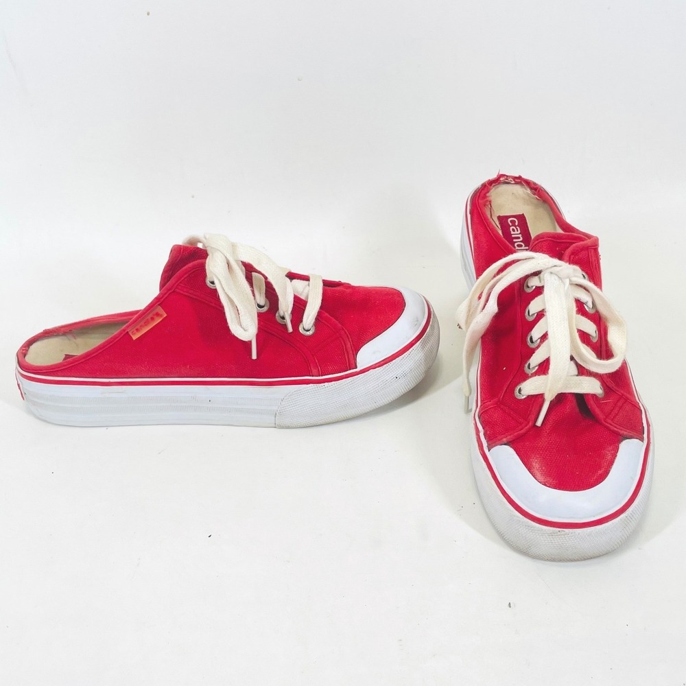 Candies Vintage Red Canvas Mule Slip On Sneakers Low Back 145-15997 Womens 8M